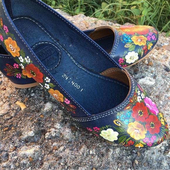 Navy Leather Flats Handpainted - Picture 5 of 5